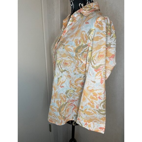 JH COLLECTION 3/4 SLEEVE BUTTON UP MEDIUM PEACH ORANGE COTTON BLOUSE - Picture 2 of 4